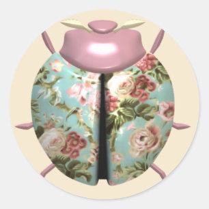 Adesivo Redondo Ladybug victorian floral chintz rosa azul