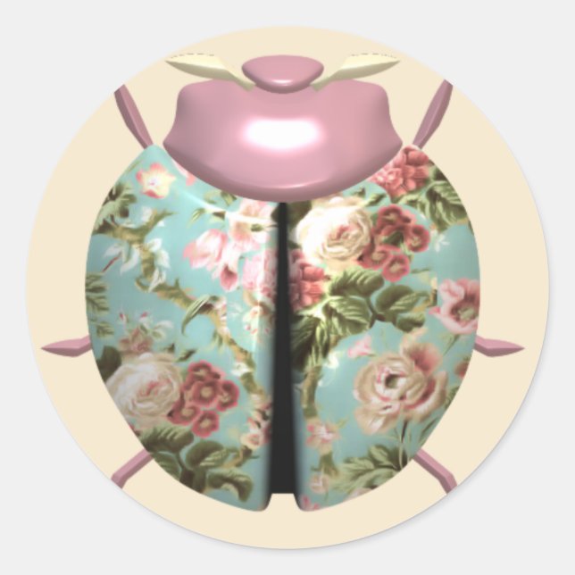 Adesivo Redondo Ladybug victorian floral chintz rosa azul (Frente)