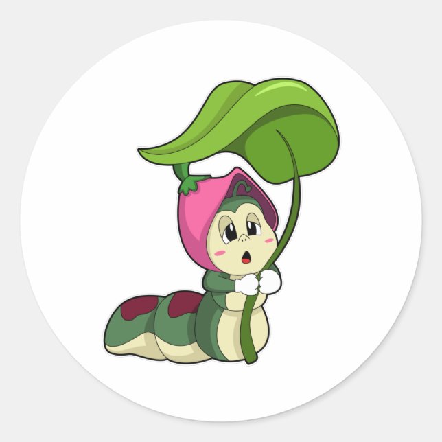 Adesivo Redondo Lagarta com Folha (Frente)