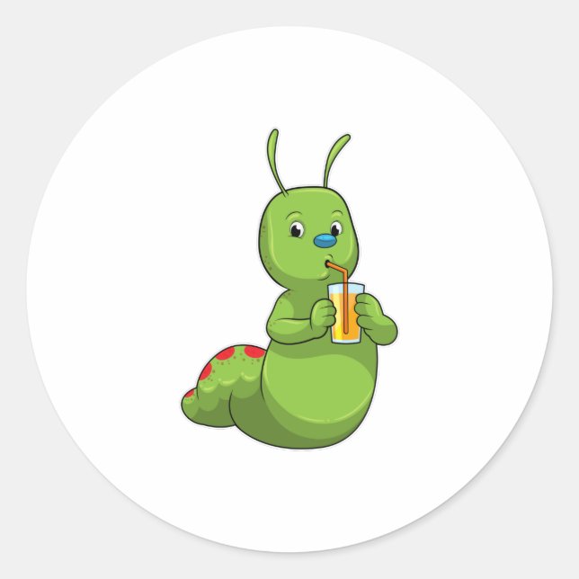 Adesivo Redondo Lagarta com Vidro de Sumo de Laranja (Frente)