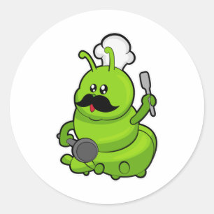 Adesivo Redondo Lagarta como cozinheiro com bigode