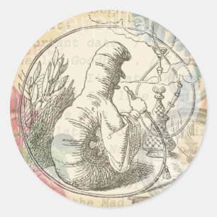 Adesivo Redondo Lagarta da Terra das Maravilhas de Alice: Tenniel 