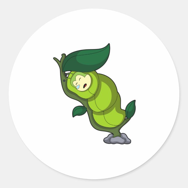 Adesivo Redondo Lagarta dormindo com folhas (Frente)