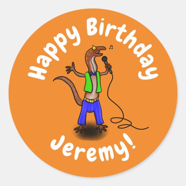 Adesivo Redondo Lagarto engraçado cantando com desenho de microfon (Frente)