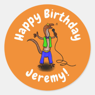 Adesivo Redondo Lagarto engraçado cantando com desenho de microfon