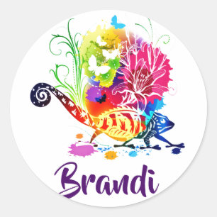 Adesivo Redondo Lagarto floral colorido personalizado
