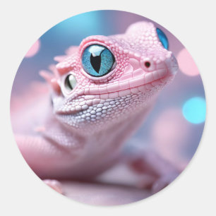 Adesivo Redondo Lagarto Rosa Bonito com Olhos Azuis Grandes
