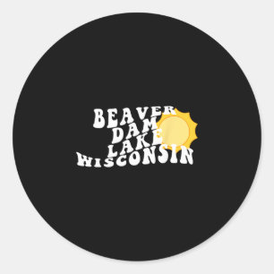 Adesivo Redondo Lago Beaver Dam Wisconsin Wi Retro Ondulado Souven