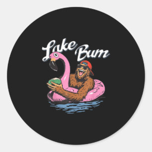 Adesivo Redondo Lago bum bigfoot flamingo engraçado verão vida div