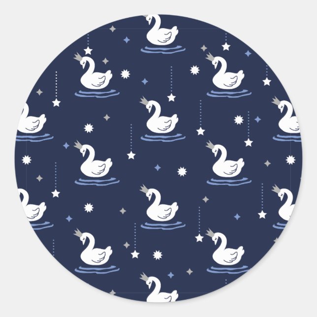 Adesivo Redondo Lago Encantado - Graceful Swan Pattern Design (Frente)