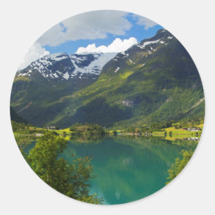Adesivo Redondo Lago Floen cênico, Noruega