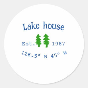Adesivo Redondo Lago House ets. Data ano em que as coordenadas per