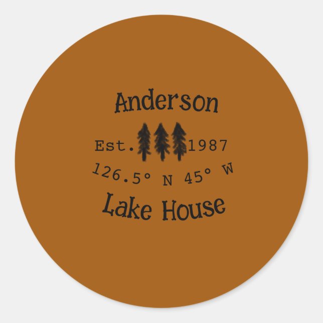 Adesivo Redondo Lago House ets. Data ano em que as coordenadas per (Frente)