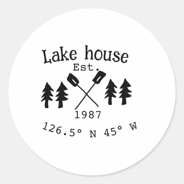 Adesivo Redondo Lago House ets. Data ano em que as coordenadas per (Frente)