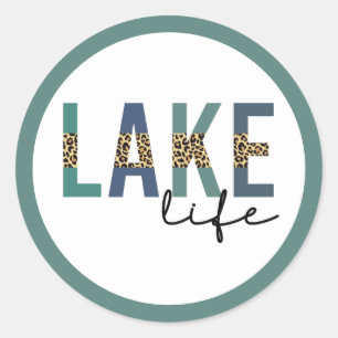 Adesivo Redondo Lago Life Happy Place Lake House Cheetah Typografi
