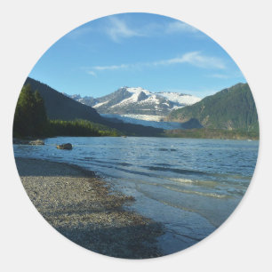 Adesivo Redondo Lago Mendenhall na paisagem de Juneau Alasca