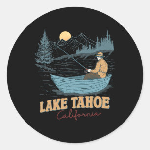 Adesivo Redondo Lago Tahoe Califórnia Engraçado Verão Pesca Acampa