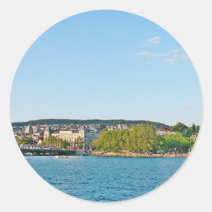 Adesivo Redondo Lago Zurich, vista para a ponte de Bellevue
