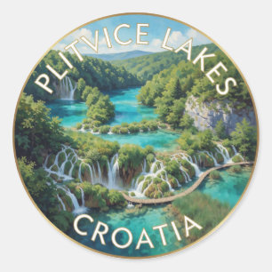 Adesivo Redondo Lagos de Plitvice Croácia Cachoeiras Turquesa