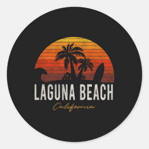 Adesivo Redondo Laguna Beach California Palms Vacing Surf Sundow