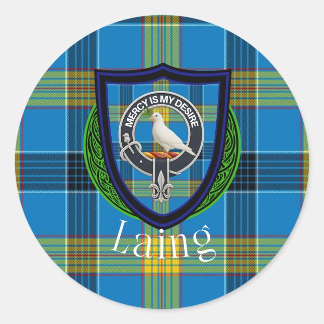 Adesivo Redondo Laing Scottish Clan Tartan & Crest (Frente)
