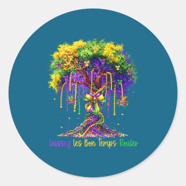 Adesivo Redondo Laissez Les Bon Temps Rouler Mardi Gras Tree 2026  (Frente)