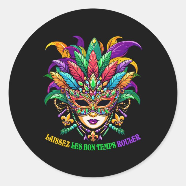 Adesivo Redondo Laissez Les Bons Temps Rouler Jester Mask Miçangas (Frente)