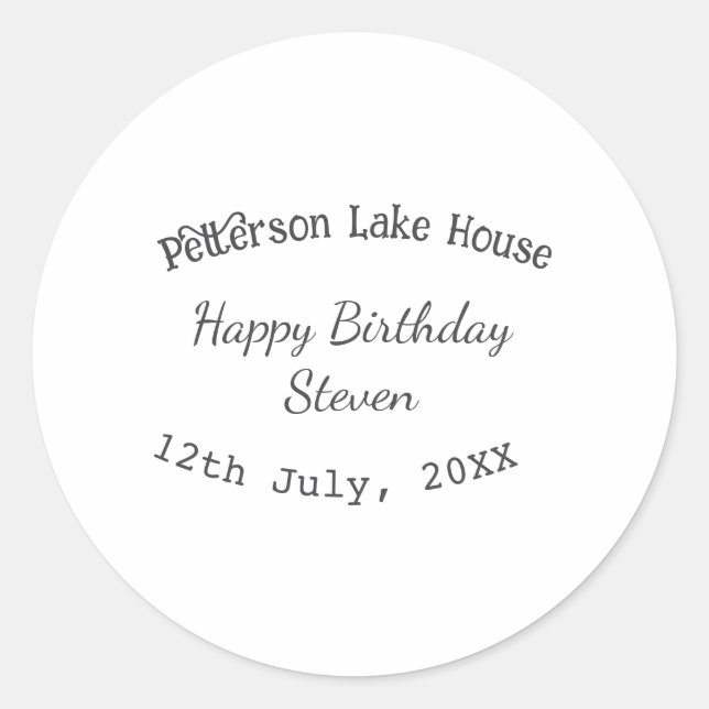 Adesivo Redondo Lake house beach happy birthday add name date year (Frente)