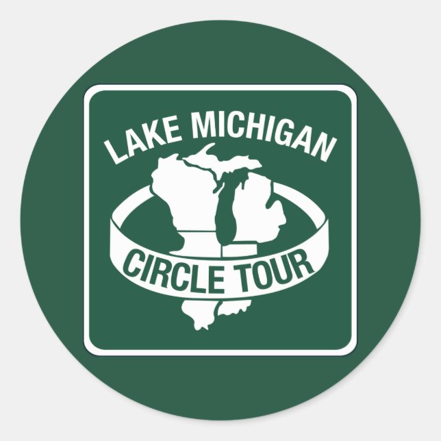 Adesivo Redondo Lake Michigan Circle Tour, Sign, Wisconsin, EUA (Frente)