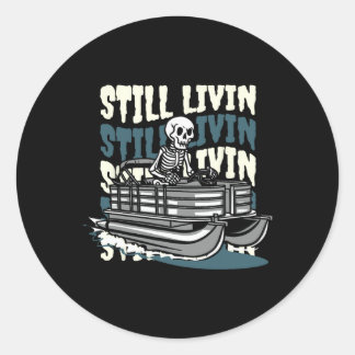 Adesivo Redondo Lake Skeleton - Boating Pontoon Boat 