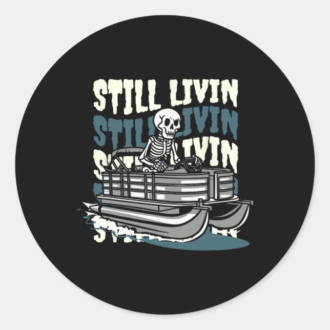 Adesivo Redondo Lake Skeleton - Boating Pontoon Boat  (Frente)