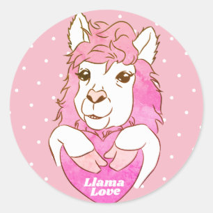 Adesivo Redondo Lama cor-de-rosa na moda & bolinhas