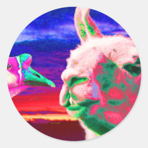 Adesivo Redondo Lama, ganso, orca, cabra, montagem do coelho