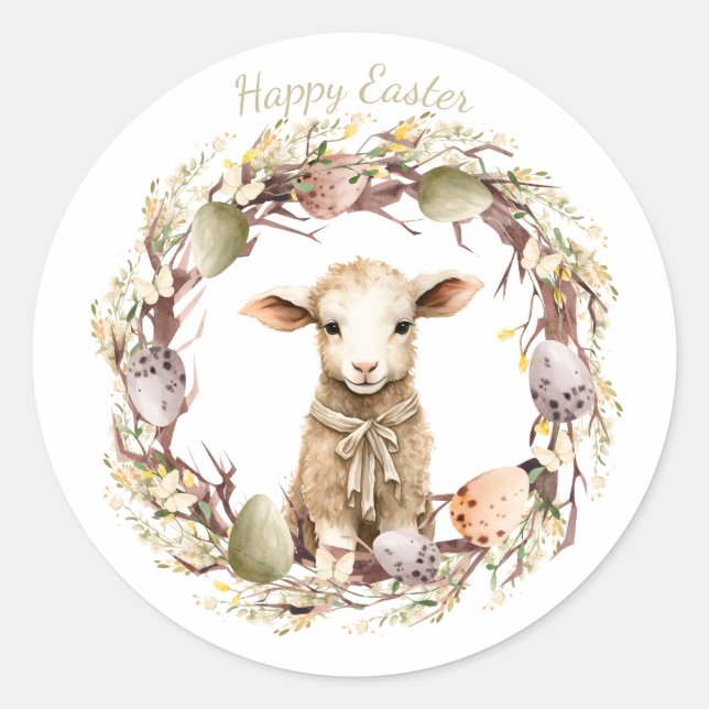 Adesivo Redondo Lamas de Páscoa de Aquarela Personalizadas (Frente)