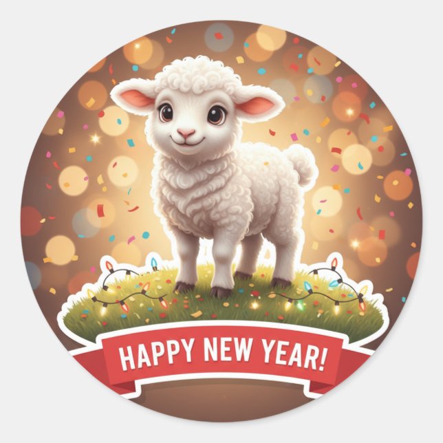 Adesivo Redondo Lamb New Year Confetti Sticker (Frente)