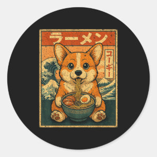Adesivo Redondo Lámen Corgi Japonês Kawaii Engraçado Corgi Ea