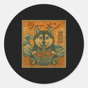 Adesivo Redondo Lámen Husky Kawaii Engraçado Husky de Macarrão Jap