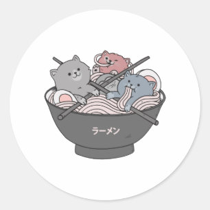 Adesivo Redondo Lamen Kawaii de Gato
