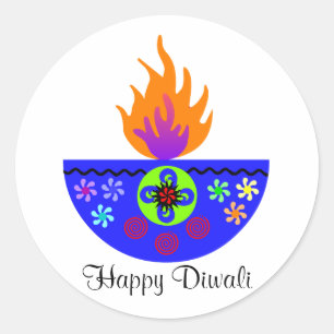 Adesivo Redondo Lâmpada colorida Diya de Diwali