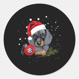 Adesivo Redondo Lâmpada de árvore de Natal com cachorro Dachshund