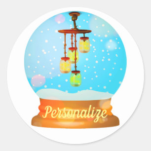 Adesivo Redondo Lâmpada de inseto relâmpago, globo de neve