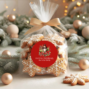Adesivo Redondo Lâmpada Decorada de Natal Feliz Natal