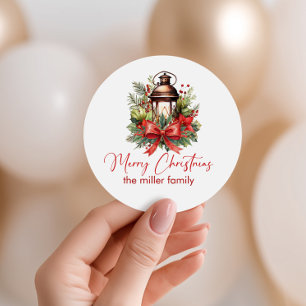 Adesivo Redondo Lâmpada Decorada de Natal Feliz Natal