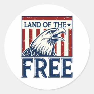 Adesivo Redondo Land of the Free - Vintage USA Eagle Graphic