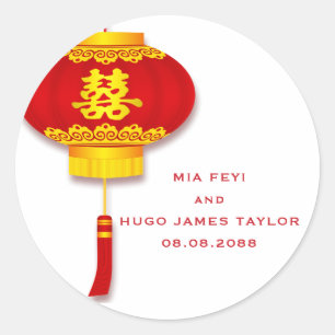 Adesivo Redondo Lanterna chinesa e casamento dobro da felicidade