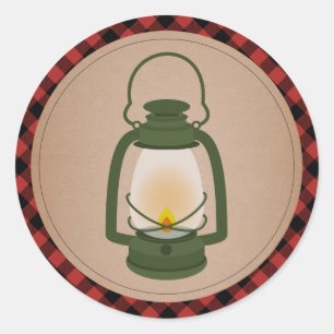 Adesivo Redondo Lanterna de acampamento verde da xadrez