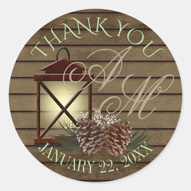 Adesivo Redondo Lanterna e Monograma Russo do Inverno do Pinho (Frente)