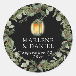 Adesivo Redondo Lanterna Elegante White Winter n Red Holly Envelop