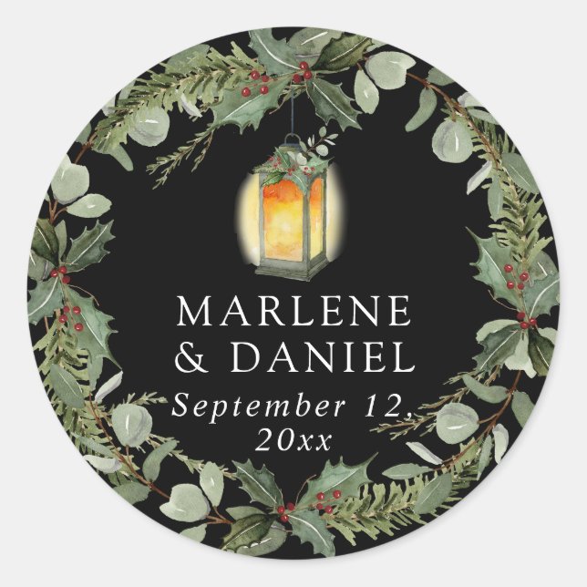 Adesivo Redondo Lanterna Elegante White Winter n Red Holly Envelop (Frente)