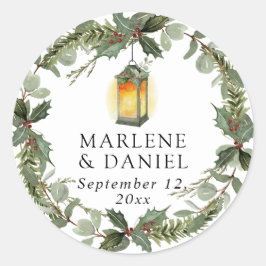 Adesivo Redondo Lanterna Elegante White Winter n Red Holly Envelop